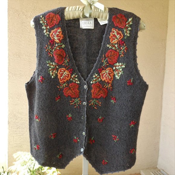 Gray Marled Vest Embroidered Front - Picture 1 of 9